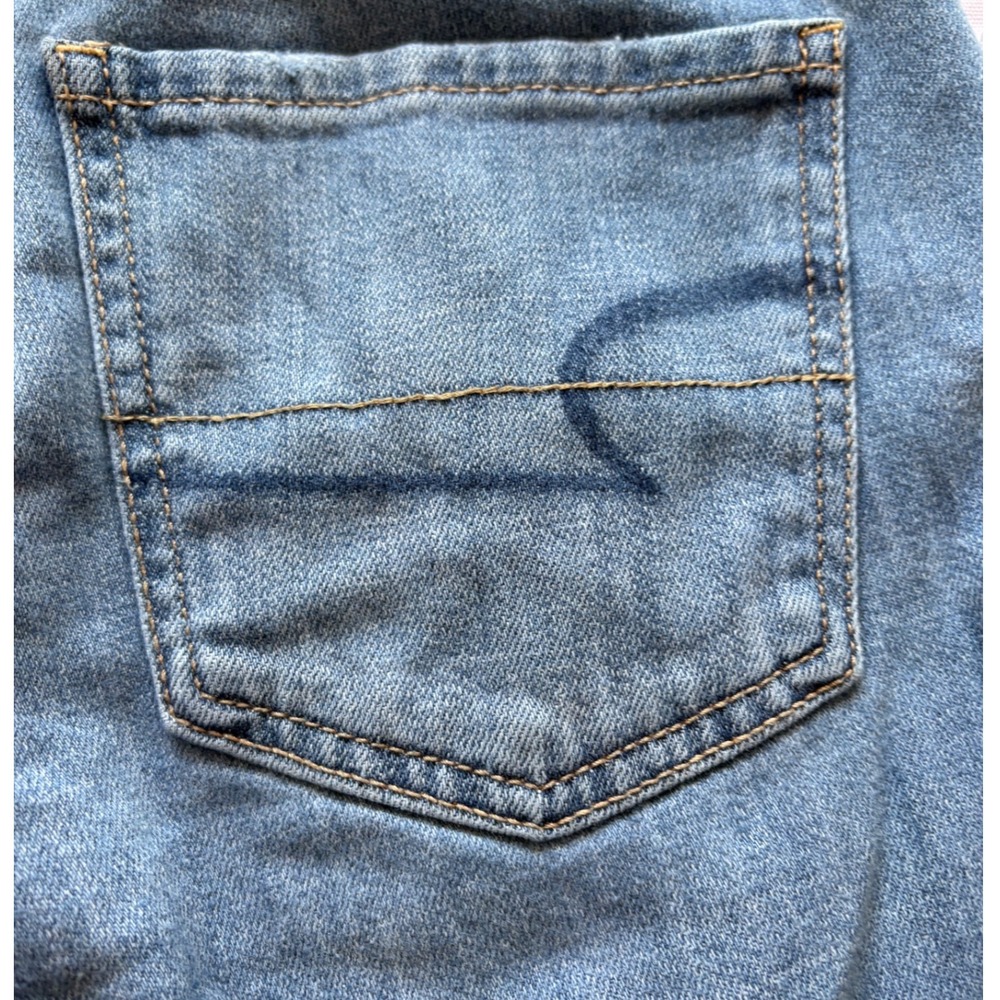 American Eagle Womens Distressed Skinny Jeans Blue Button Fly‎ Ripped Size 0 - Picture 10 of 12